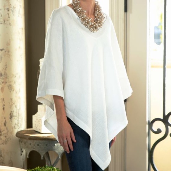Linen Poncho One Size White‎ Beachy Breathable - Picture 1 of 5